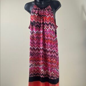 MSK Pink and Red Chevron Midi Dress